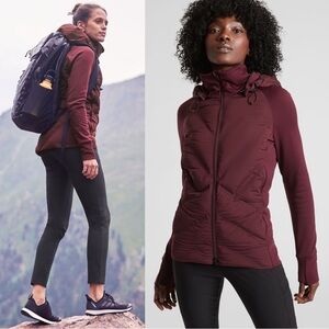 Athleta • Inlet Jacket down quilted insulated hooded winter workout burgundy